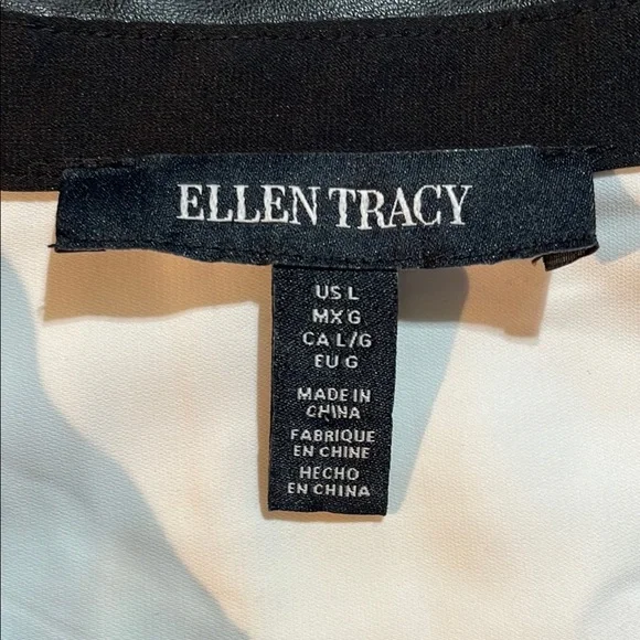 Ellen Tracy Black and White Contrast Blouse leather cuffs & Collar,  buttons - Picture 11 of 12